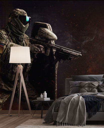 On a soldier with gun and protective glasses wallpaper