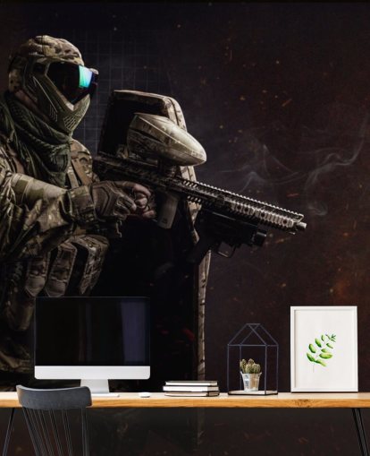 On a soldier with gun and protective glasses wallpaper