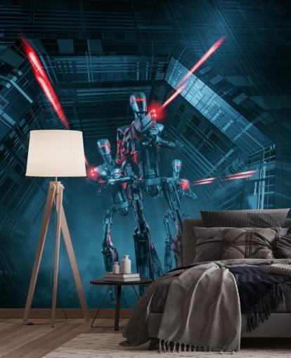 robots schieten geweren behang