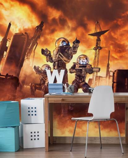 papier peint trois soldats de science-fiction