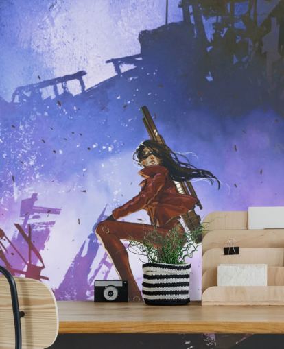 soldier woman amongst ruins wallpaper