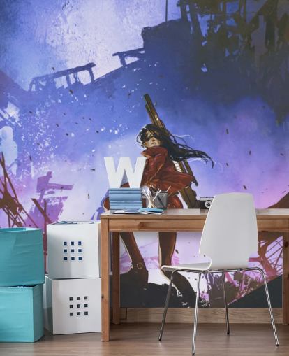 donna soldato tra le rovine carta da parati