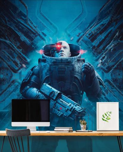 cyberman håller pistol tapet