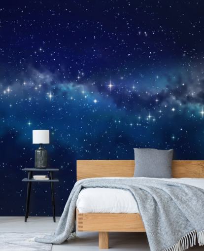 Blaue und schwarze anpassbare Weltraumtapete namens Star Cloud für Schlafzimmer