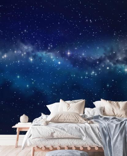 papier peint spatial personnalisable bleu et noir appelé Star Cloud pour les chambres