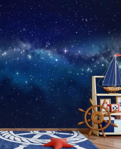 blauw en zwart aanpasbaar ruimtebehang genaamd Star Cloud voor slaapkamers