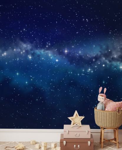 papel de parede espacial personalizável azul e preto chamado Star Cloud para quartos papel de parede espacial personalizável azul e preto chamado Star Cloud para quartos