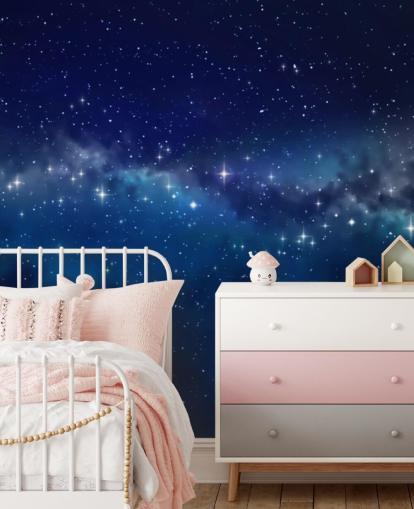 papel de parede espacial personalizável azul e preto chamado Star Cloud para quartos