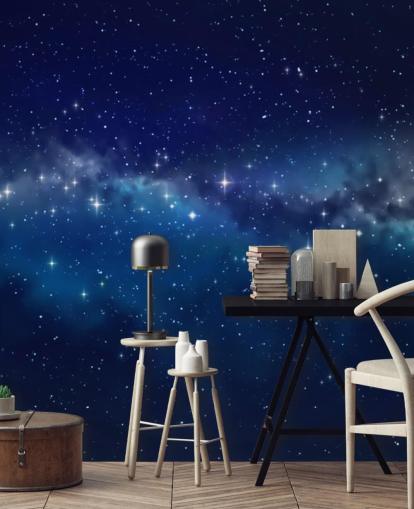 carta da parati spaziale personalizzabile blu e nera chiamata Star Cloud per camere da letto