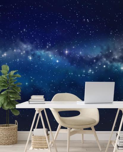 papel pintado espacial personalizable azul y negro llamado Star Cloud para dormitorios papel pintado espacial personalizable azul y negro llamado Star Cloud para dormitorios