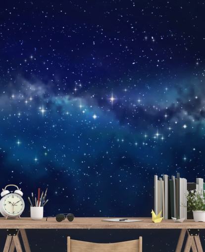 carta da parati spaziale personalizzabile blu e nera chiamata Star Cloud per camere da letto