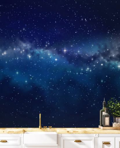 carta da parati spaziale personalizzabile blu e nera chiamata Star Cloud per camere da letto carta da parati spaziale personalizzabile blu e nera chiamata Star Cloud per camere da letto