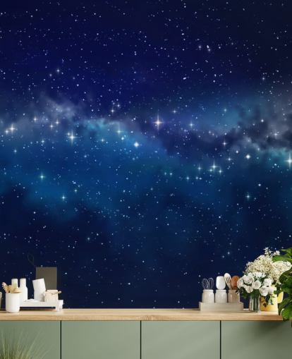 carta da parati spaziale personalizzabile blu e nera chiamata Star Cloud per camere da letto carta da parati spaziale personalizzabile blu e nera chiamata Star Cloud per camere da letto