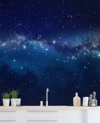 carta da parati spaziale personalizzabile blu e nera chiamata Star Cloud per camere da letto