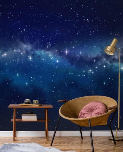 papel de parede espacial personalizável azul e preto chamado Star Cloud para quartos