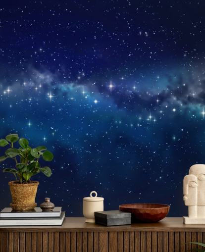 papel de parede espacial personalizável azul e preto chamado Star Cloud para quartos papel de parede espacial personalizável azul e preto chamado Star Cloud para quartos