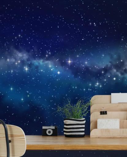 papel pintado espacial personalizable azul y negro llamado Star Cloud para dormitorios papel pintado espacial personalizable azul y negro llamado Star Cloud para dormitorios