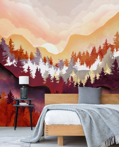 oranje en rood abstract bergbehang