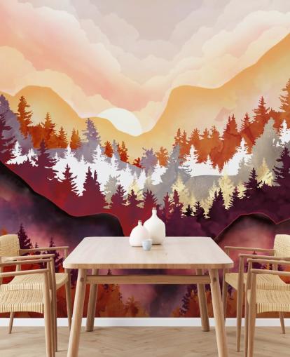 papier peint montagne abstrait orange et rouge