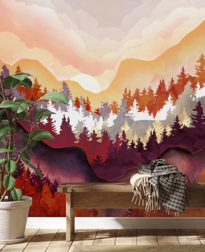 papier peint montagne abstrait orange et rouge