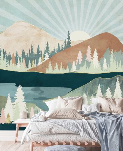 green and peach mountains wallpaper