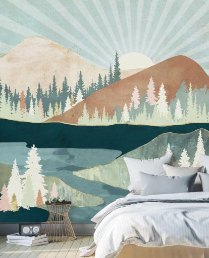 green and peach mountains wallpaper