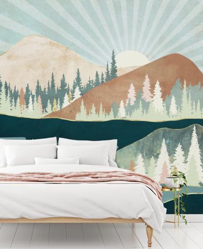 green and peach mountains wallpaper