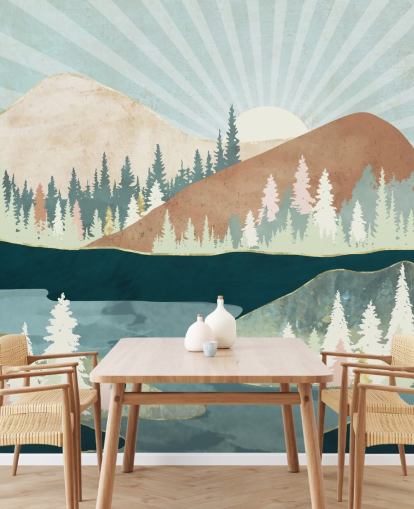 green and peach mountains wallpaper