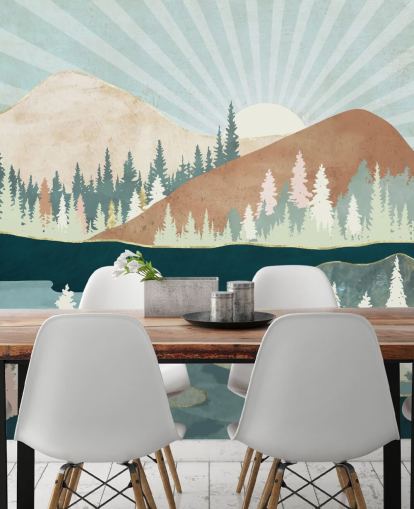 green and peach mountains wallpaper