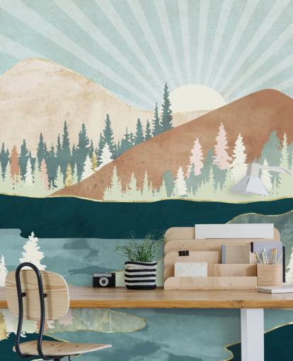 grønn og fersken fjell tapet grønn og fersken fjell tapet