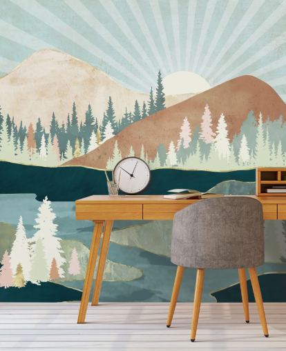 green and peach mountains wallpaper