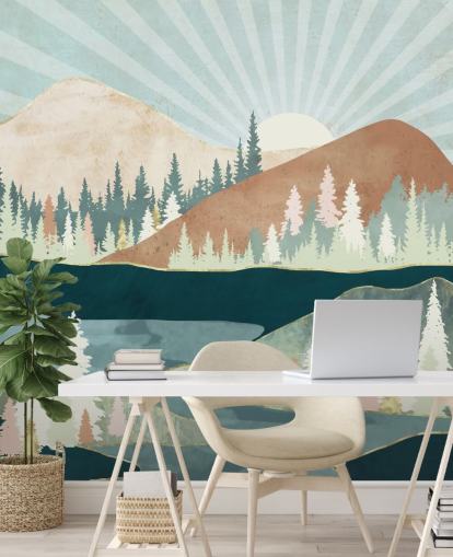 green and peach mountains wallpaper