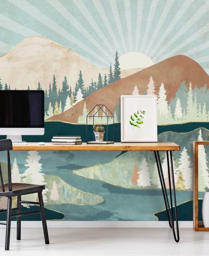 green and peach mountains wallpaper