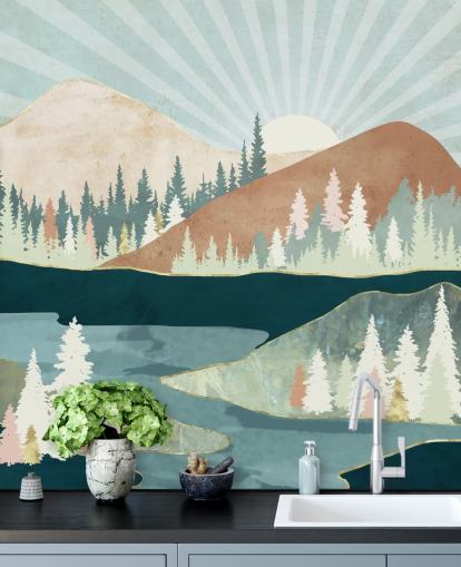 green and peach mountains wallpaper