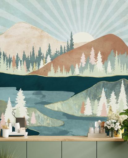 vihreä ja persikka vuoret tapetti