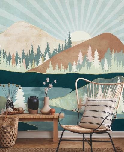 green and peach mountains wallpaper