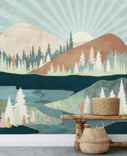 fond d'écran montagnes vertes et pêches