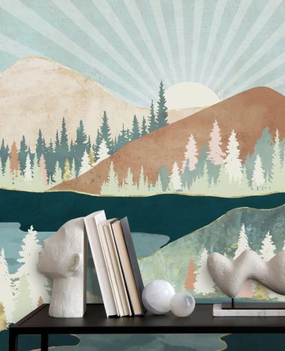 green and peach mountains wallpaper