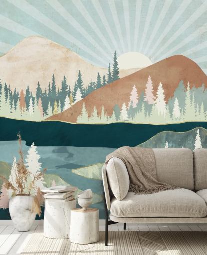 green and peach mountains wallpaper