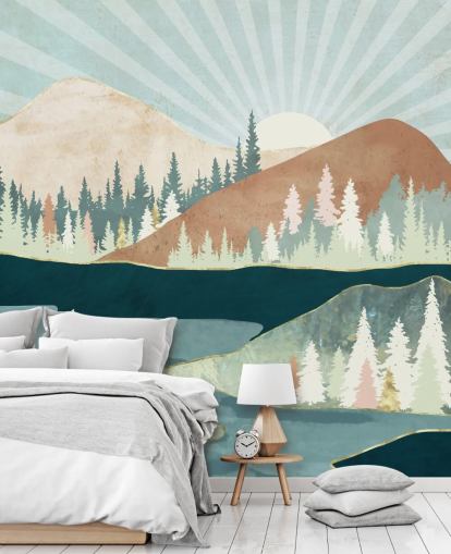 green and peach mountains wallpaper