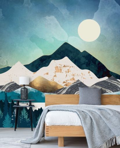papel pintado de montañas abstractas azul marino y azul claro