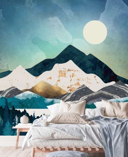 carta da parati montagne astratte blu scuro e azzurro