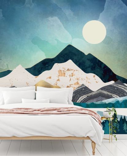 marine blauw en blauw abstracte bergen behang