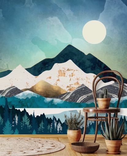 navy and light blue abstract mountains wallpaper