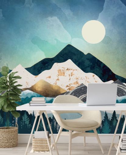 navy and light blue abstract mountains wallpaper