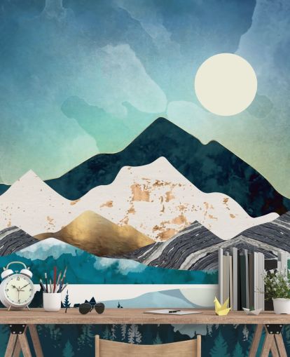 navy and light blue abstract mountains wallpaper