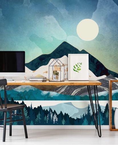 fond d'écran montagnes abstraites bleu marine et bleu clair