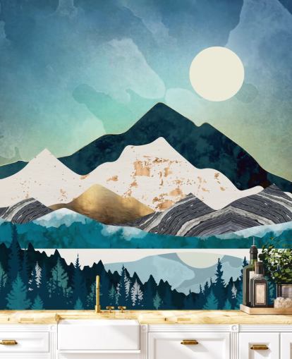 carta da parati montagne astratte blu scuro e azzurro