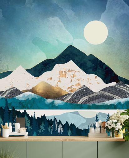 navy and light blue abstract mountains wallpaper