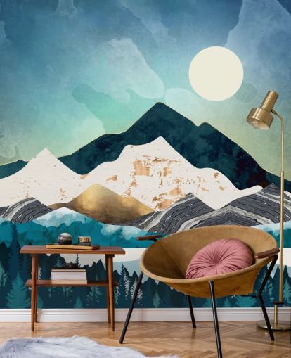 navy and light blue abstract mountains wallpaper